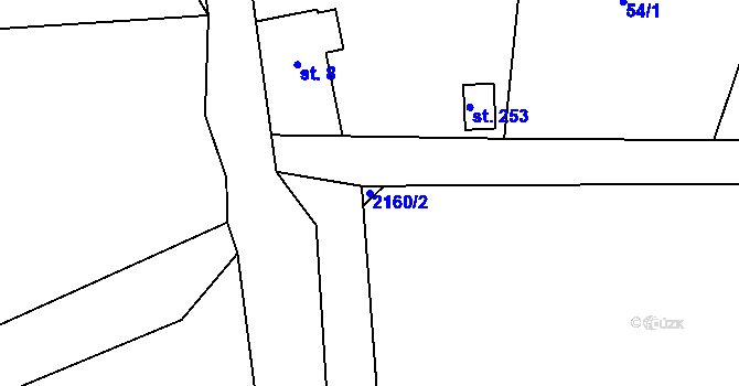 Parcela st. 2160/2 v KÚ Dolní Vlčkovice, Katastrální mapa