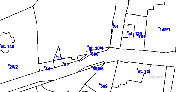 Parcela st. 10/1 v KÚ Horní Vlčkovice, Katastrální mapa