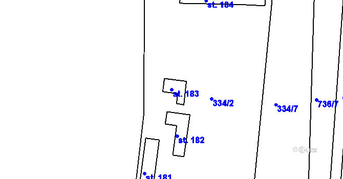 Parcela st. 183 v KÚ Horní Vlčkovice, Katastrální mapa