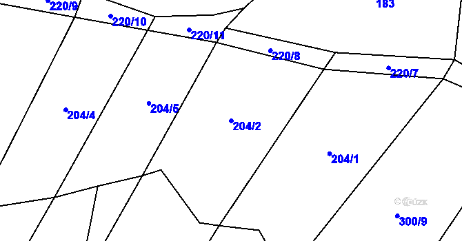 Parcela st. 204/2 v KÚ Vlčnov u Zavlekova, Katastrální mapa