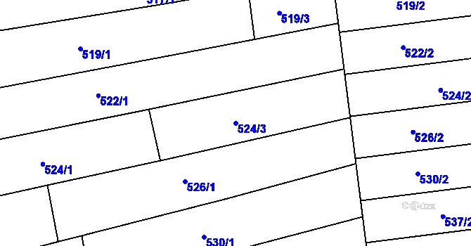 Parcela st. 524/3 v KÚ Vlčnov, Katastrální mapa