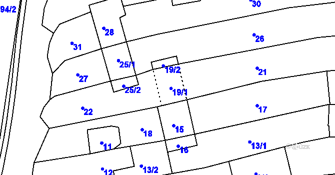 Parcela st. 19 v KÚ Vlčnov, Katastrální mapa