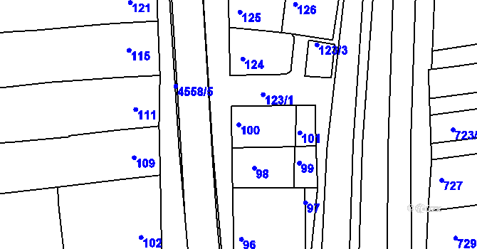Parcela st. 100 v KÚ Vlčnov, Katastrální mapa