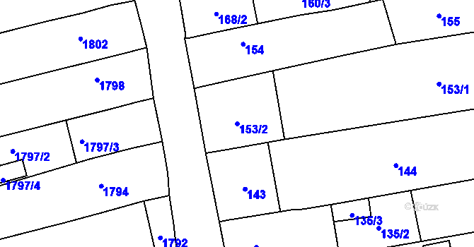 Parcela st. 153/2 v KÚ Vlčnov, Katastrální mapa