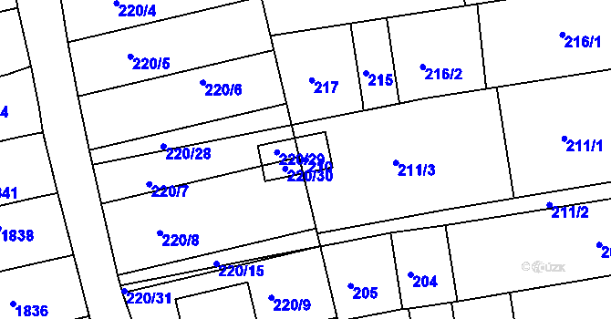 Parcela st. 210 v KÚ Vlčnov, Katastrální mapa