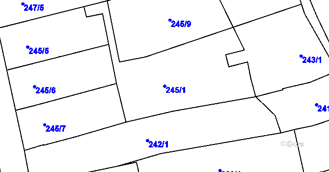 Parcela st. 245/1 v KÚ Vlčnov, Katastrální mapa