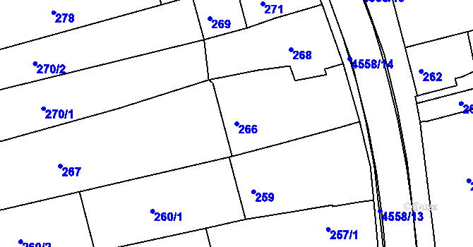 Parcela st. 266 v KÚ Vlčnov, Katastrální mapa