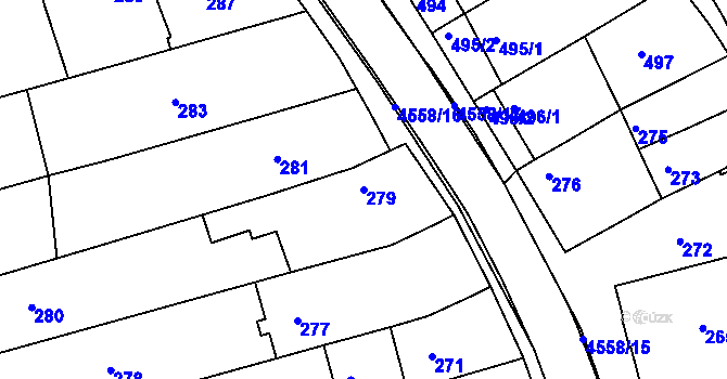 Parcela st. 279 v KÚ Vlčnov, Katastrální mapa