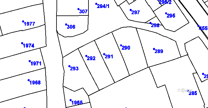 Parcela st. 291 v KÚ Vlčnov, Katastrální mapa