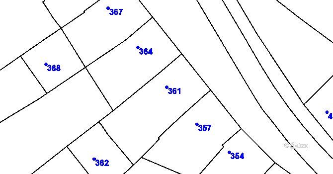 Parcela st. 361 v KÚ Vlčnov, Katastrální mapa