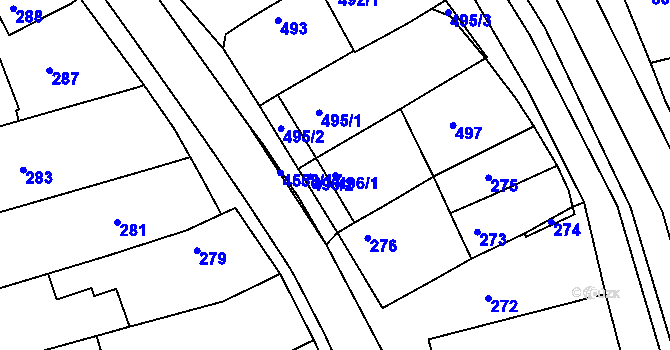 Parcela st. 496/1 v KÚ Vlčnov, Katastrální mapa