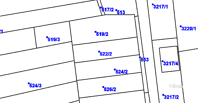 Parcela st. 522/2 v KÚ Vlčnov, Katastrální mapa