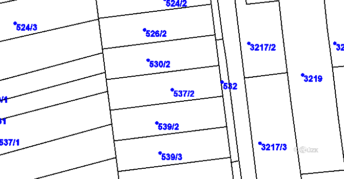 Parcela st. 537/2 v KÚ Vlčnov, Katastrální mapa