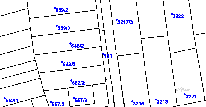 Parcela st. 551 v KÚ Vlčnov, Katastrální mapa
