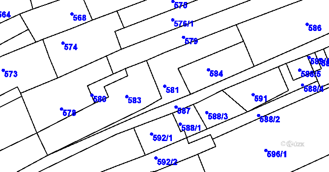Parcela st. 581 v KÚ Vlčnov, Katastrální mapa