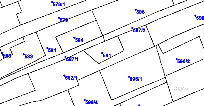 Parcela st. 591 v KÚ Vlčnov, Katastrální mapa