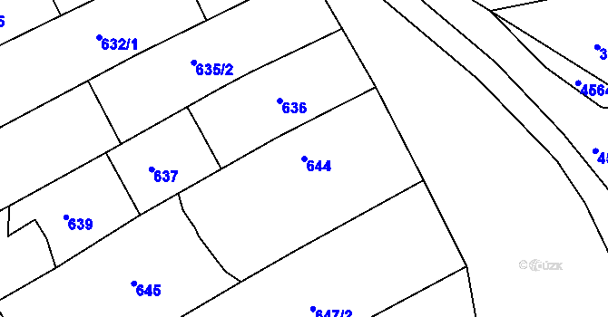 Parcela st. 644 v KÚ Vlčnov, Katastrální mapa
