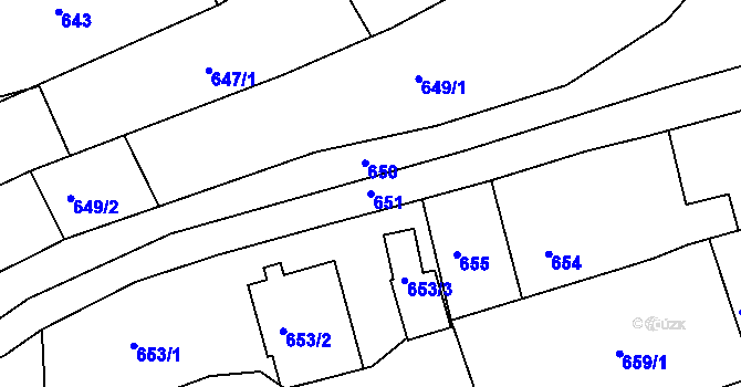 Parcela st. 651 v KÚ Vlčnov, Katastrální mapa
