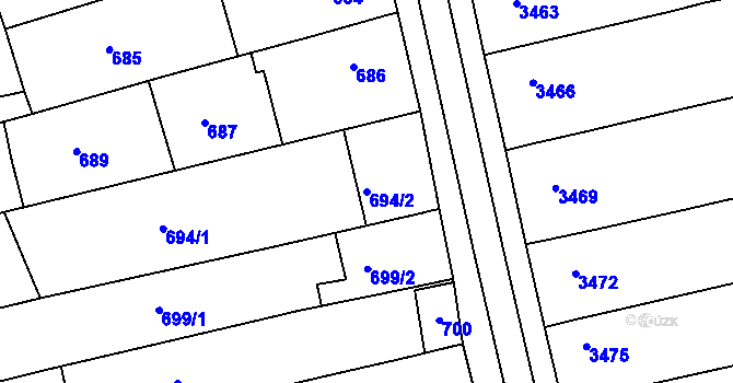 Parcela st. 694/2 v KÚ Vlčnov, Katastrální mapa