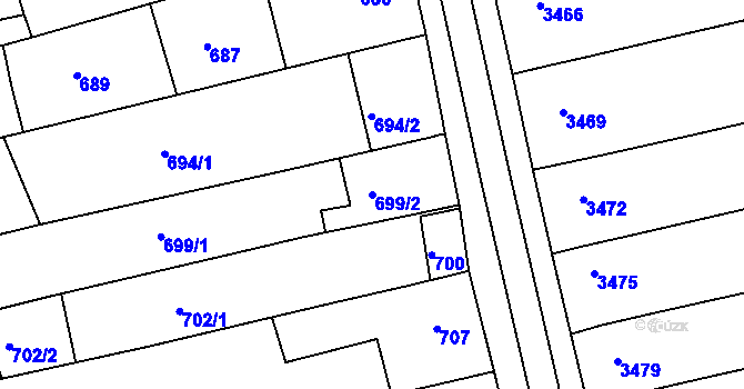 Parcela st. 699/2 v KÚ Vlčnov, Katastrální mapa