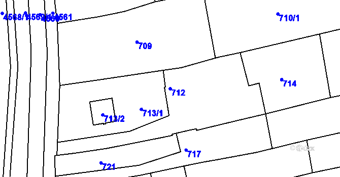 Parcela st. 712 v KÚ Vlčnov, Katastrální mapa