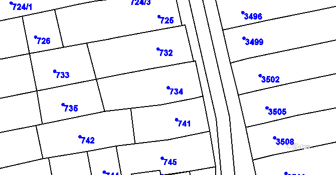 Parcela st. 734 v KÚ Vlčnov, Katastrální mapa