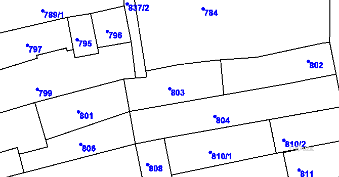 Parcela st. 803 v KÚ Vlčnov, Katastrální mapa