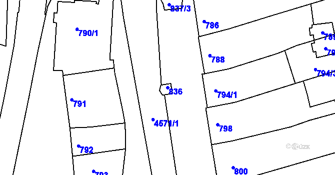 Parcela st. 836 v KÚ Vlčnov, Katastrální mapa