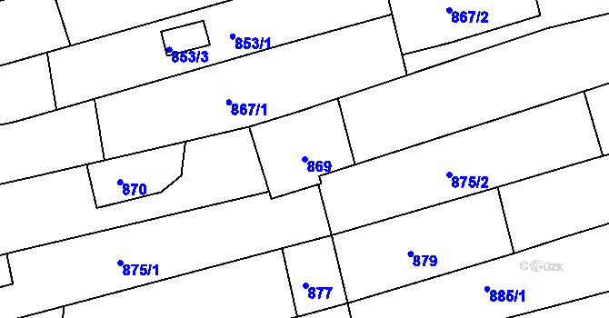 Parcela st. 869 v KÚ Vlčnov, Katastrální mapa