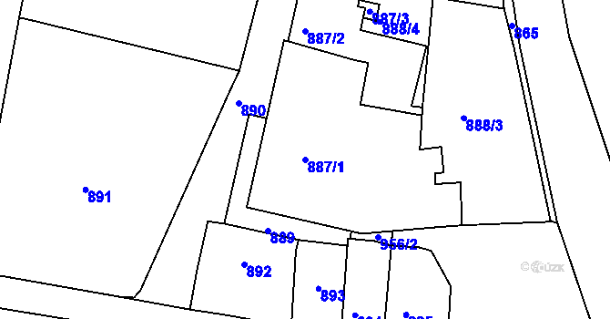 Parcela st. 887/1 v KÚ Vlčnov, Katastrální mapa