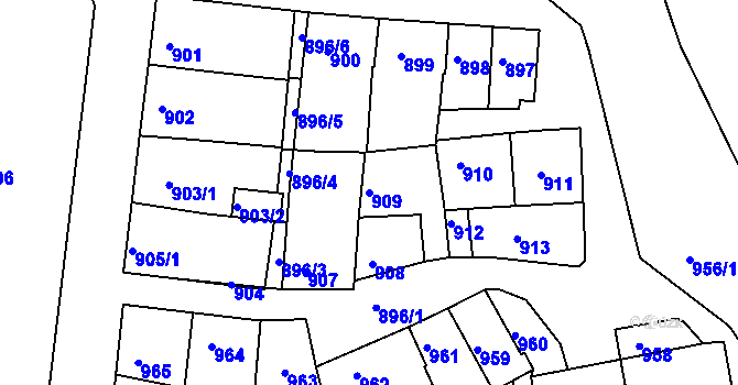 Parcela st. 909 v KÚ Vlčnov, Katastrální mapa