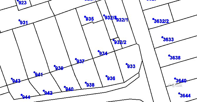 Parcela st. 934 v KÚ Vlčnov, Katastrální mapa