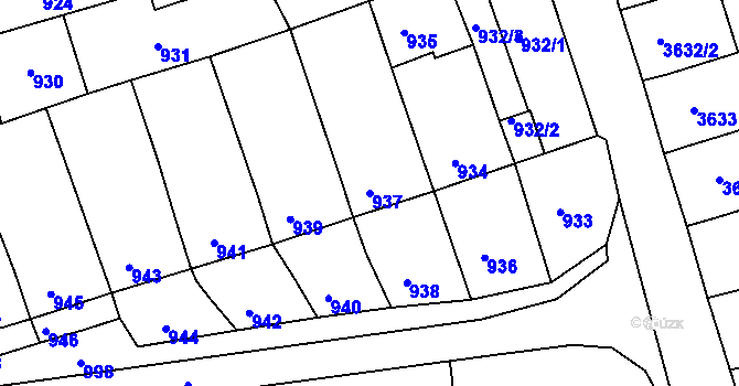 Parcela st. 937 v KÚ Vlčnov, Katastrální mapa