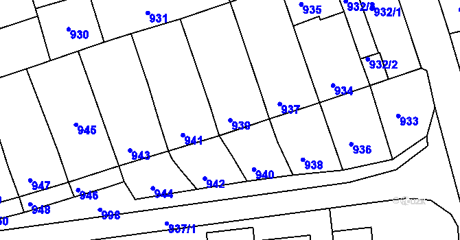 Parcela st. 939 v KÚ Vlčnov, Katastrální mapa