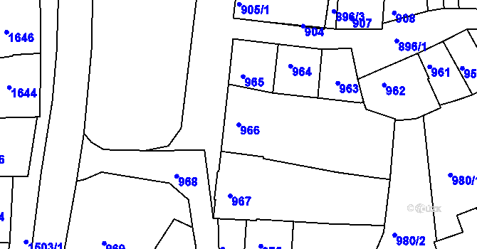 Parcela st. 966 v KÚ Vlčnov, Katastrální mapa