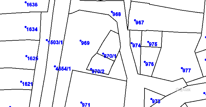 Parcela st. 970/1 v KÚ Vlčnov, Katastrální mapa