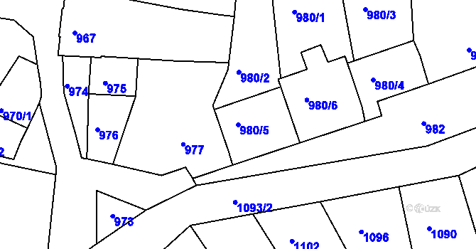 Parcela st. 980/5 v KÚ Vlčnov, Katastrální mapa