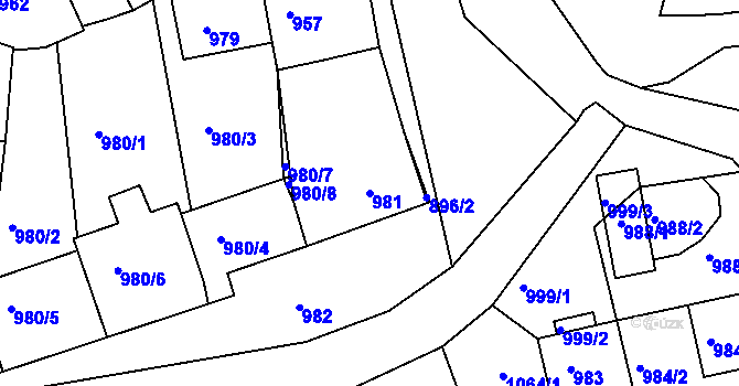 Parcela st. 981 v KÚ Vlčnov, Katastrální mapa