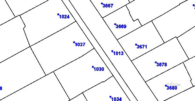 Parcela st. 1033 v KÚ Vlčnov, Katastrální mapa
