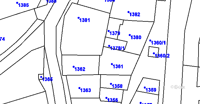 Parcela st. 1378/2 v KÚ Vlčnov, Katastrální mapa