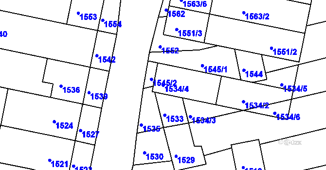 Parcela st. 1534/4 v KÚ Vlčnov, Katastrální mapa