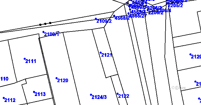 Parcela st. 2121 v KÚ Vlčnov, Katastrální mapa