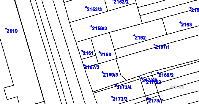 Parcela st. 2160 v KÚ Vlčnov, Katastrální mapa