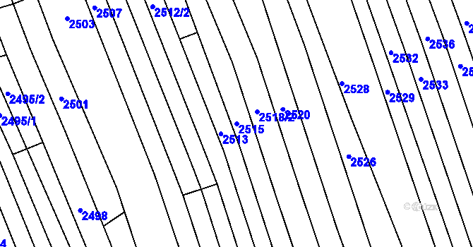Parcela st. 2515 v KÚ Vlčnov, Katastrální mapa