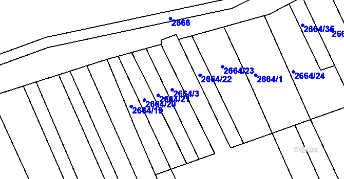 Parcela st. 2664/3 v KÚ Vlčnov, Katastrální mapa