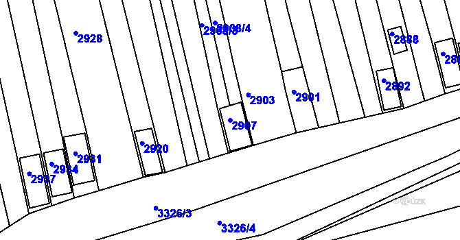 Parcela st. 2907 v KÚ Vlčnov, Katastrální mapa