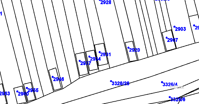 Parcela st. 2931 v KÚ Vlčnov, Katastrální mapa