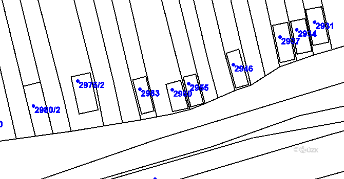 Parcela st. 2960 v KÚ Vlčnov, Katastrální mapa