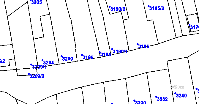 Parcela st. 3194 v KÚ Vlčnov, Katastrální mapa