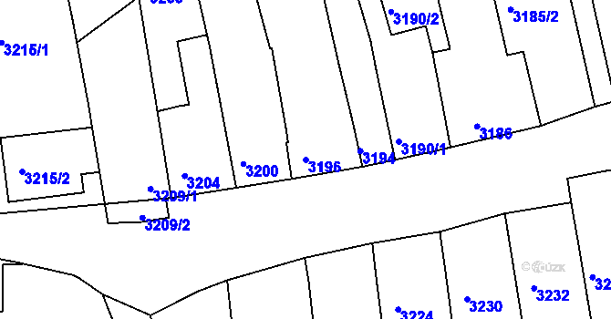 Parcela st. 3196 v KÚ Vlčnov, Katastrální mapa